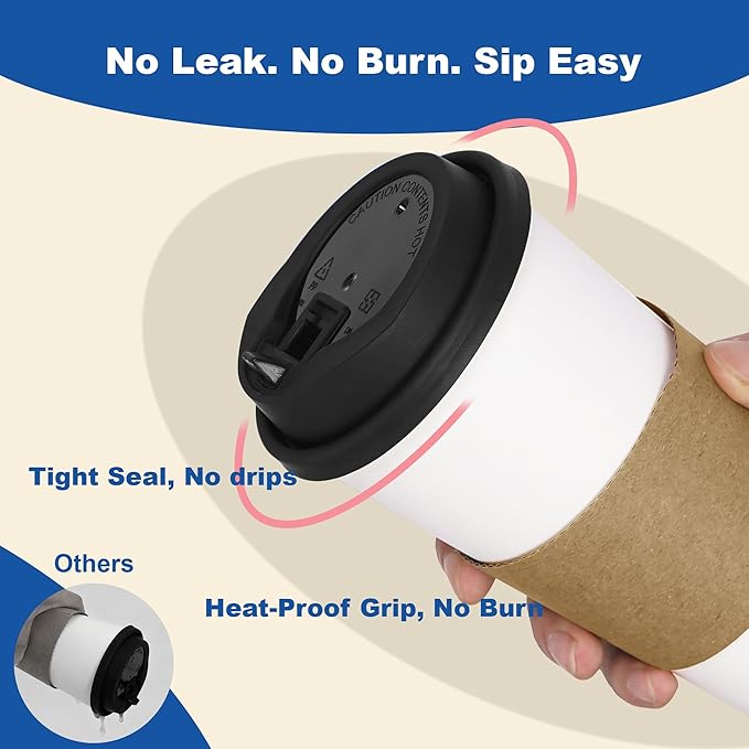Coolcap 16 oz 500 Pack Coffee Cups with Lids and Sleeves, Straws, Hot Disposable To Go Travel Paper Cups Bulk for Office, Home Coffee Bar Accessories, Chocolate, Cocoa, Beverage (White)
