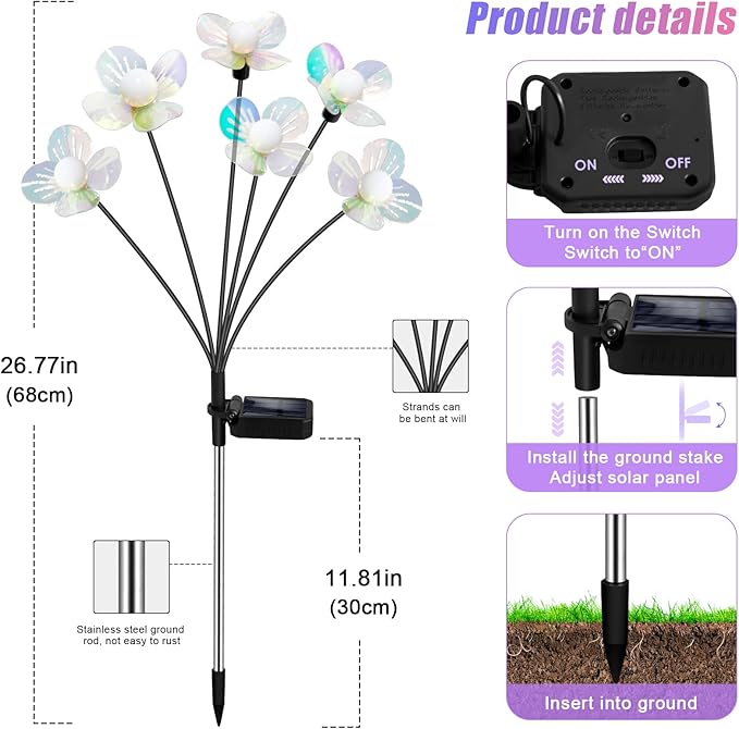 NBQQ Solar Garden Lights Outdoor, Swaying Light Waterproof Solar Lights Outdoor for Yard Pathway Patio, Swaying Lawn Decor as Gardening Gifts for Women Holiday (Warm White-Flowers, 4 Pack)