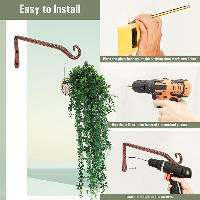 FEED GARDEN 2 Pack 10 Inch Hanging Plant Bracket Wall Hooks Decorative Plant