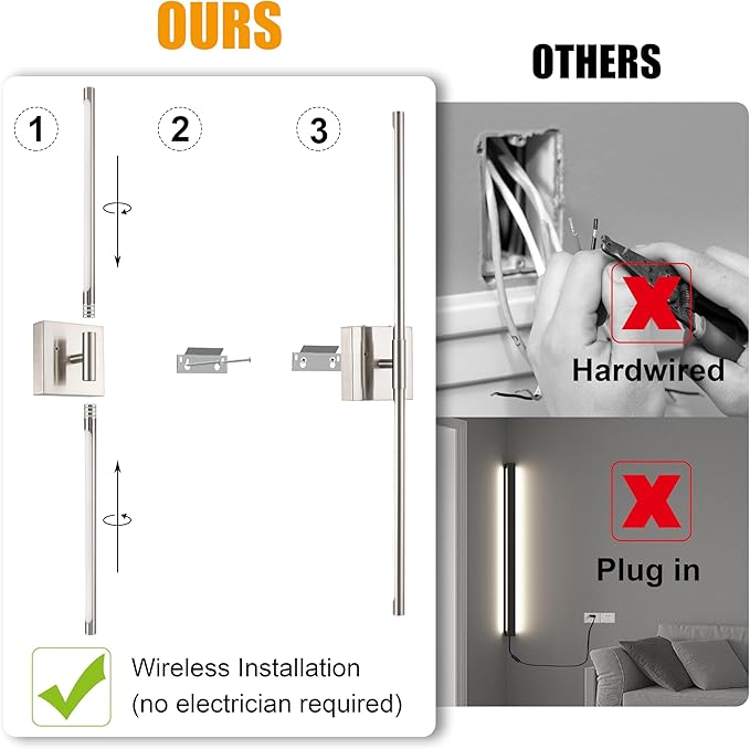Morauroral Battery Operated Wall Sconces Set of 2, Dimmable Battery Wall Sconce