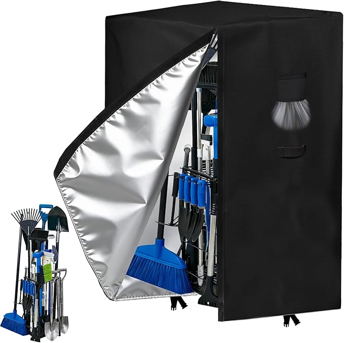 Garden Tool Organizer Rack Cover, 35.4"x31.5"x63", All-Weather Water-Resistant Cover, 420D Oxford Fabric, Easy-Access Tape Closures, Handles and Ventilation for Outdoor Storage, Only Cover