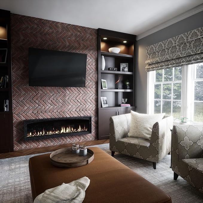 EverStone Herringbone Faux Brick Panel, 46 1/2"W x 25 1/4"H x 1"D, Burnished