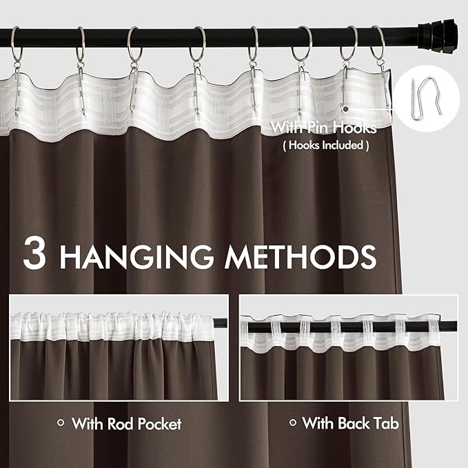 MIULEE Chocolate Brown Back Tab Blackout Curtains 72 Inches Long 2 Panels Set