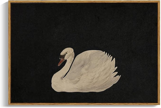 OIQArtOIQ Vintage Framed Wall Art Moody Grace Swan Canvas Art Prints Rustic