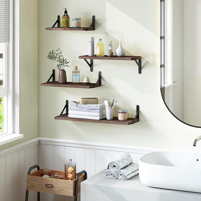 YGEOMER Floating Shelves for Wall, Different Sizes Walnut Wall Shelves for