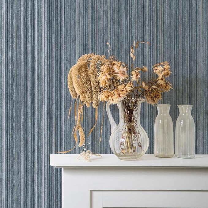 Tempaper Blue Textured Faux Grasscloth Removable Peel and Stick Wallpaper