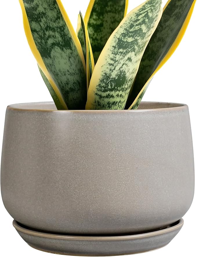 G EPGardening Ceramic Pots for Plants 7 Inch - Large Ceramic Planters for Indoor Plants Outdoor Modern Flower Pot with Drainage Holes and Saucer for Office Garden Patio Grey