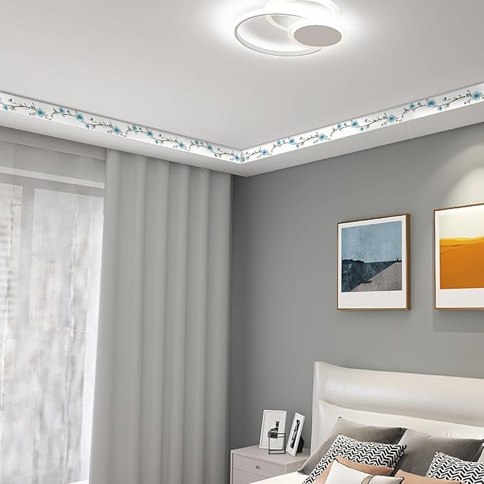 HOMETITUTE Wallpaper Border Peel and Stick Blue Blossom Texture Decorative Wall