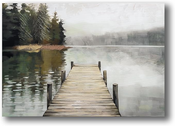 Nature Landscape Large Wall Art Canvas Picture，Horizontal Dock Forest Artwork