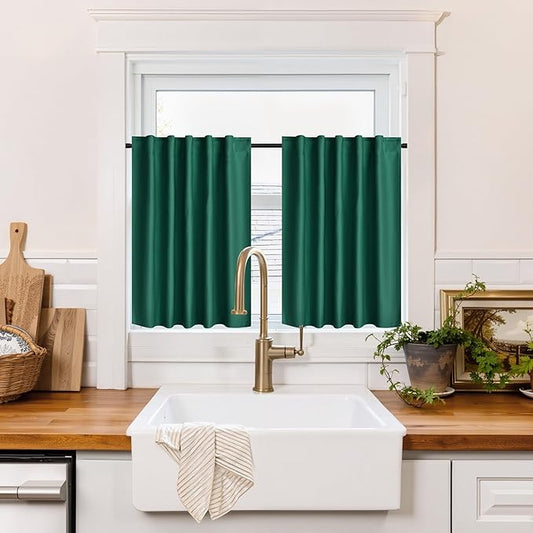 RYB HOME 100% Blackout Basement Curtains 30 inches Long, Heat & UV Blocking