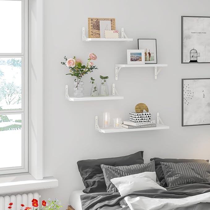 YGEOMER Floating Shelves for Wall, Different Sizes White Wall Shelves for