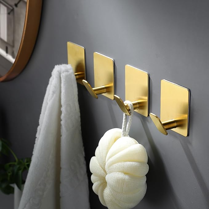 DELITON Gold Towel Hooks- 4 Pack Adhesive Hook