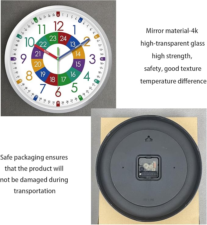 XFM Learning Clock for Kids Silent Non Ticking Battery Operated Colorful