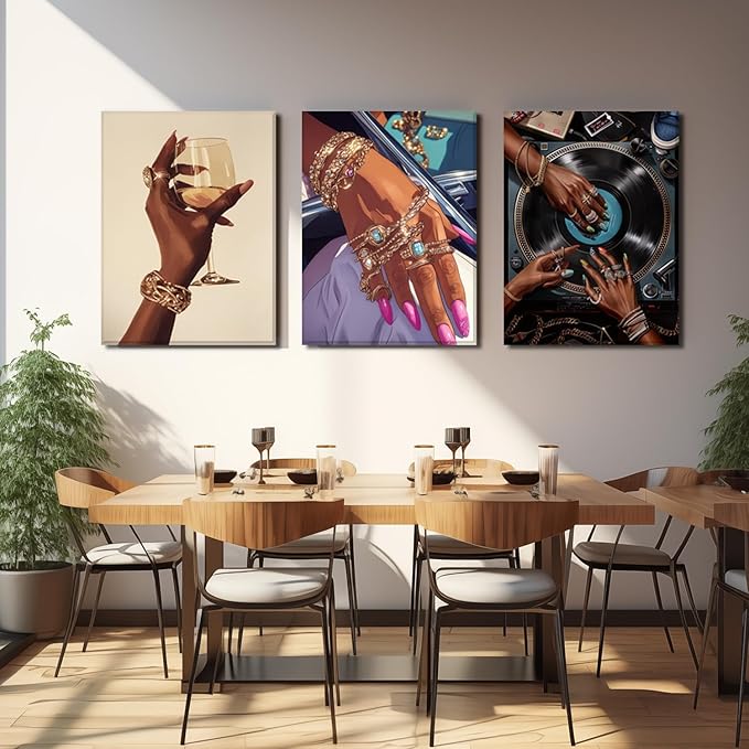 YFvrPt Black Woman Wall Art Set of 3, Trendy African American Women Wall Decor