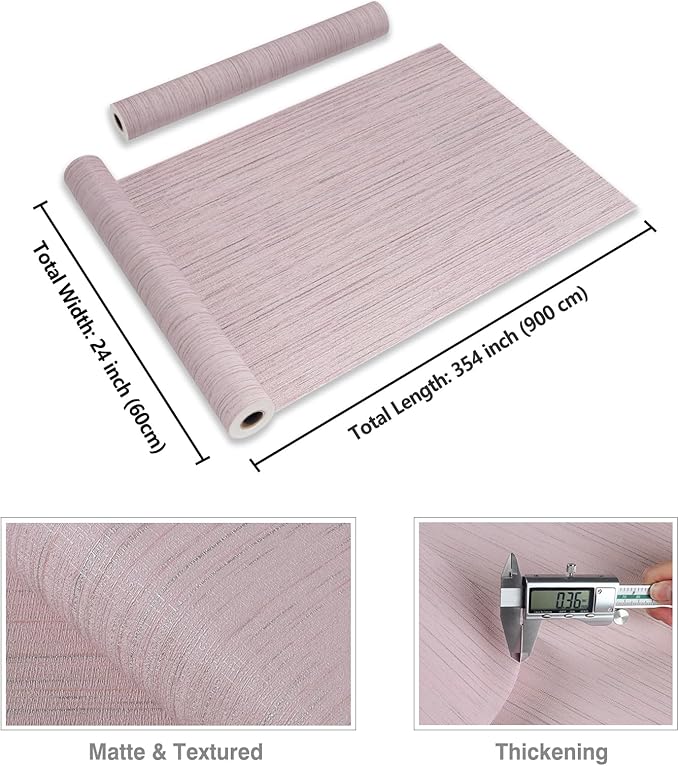 CRE8TIVE Large Size 24"x354" Pale Pink Grasscloth Peel and Stick Wallpaper