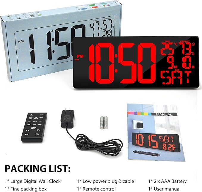 18" Digital Wall Clock Large Display/Bluetooth Sync Time, Large Wall Clock