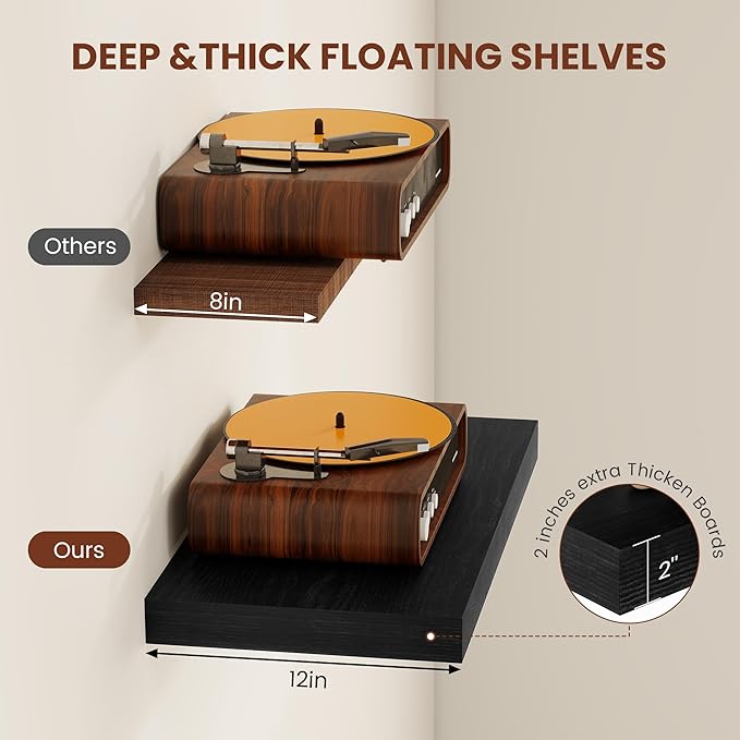 Vivelove 2" Thick Floating Shelves