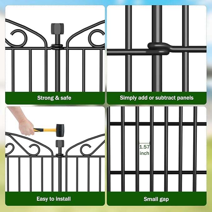 Decorative Garden Fence 6 Panel - 42in H x 13 ft L, No Dig Rustproof Metal Tall Animal Barrier for Dogs Rabbits, Outdoor Border for Yard, Patio, and Flower Beds