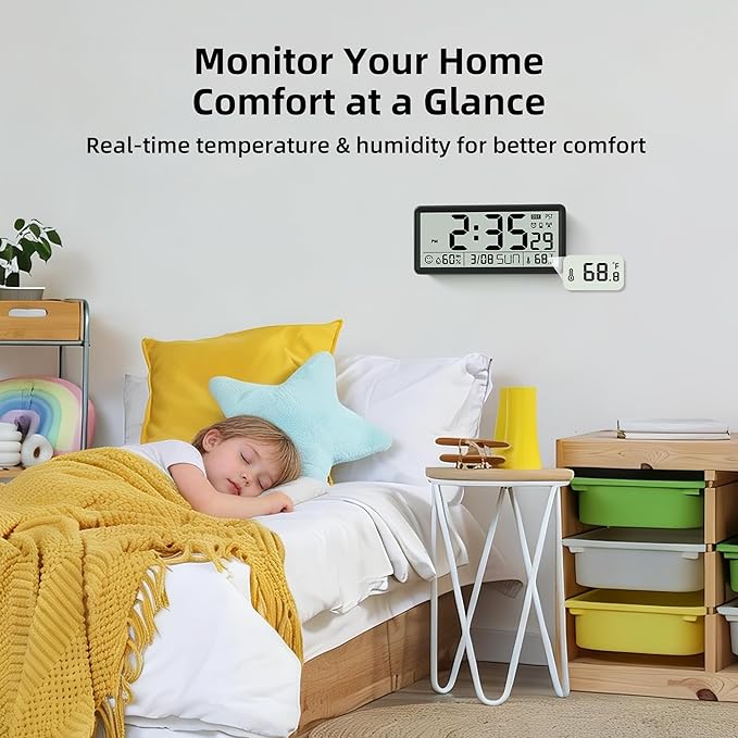 EASYERA 15'' Large Digital Wall Clock Battery Operated, Atomic Clock