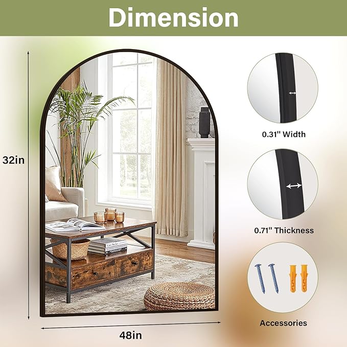 XRAMFY 32"x48" Arched Bathroom Mirror