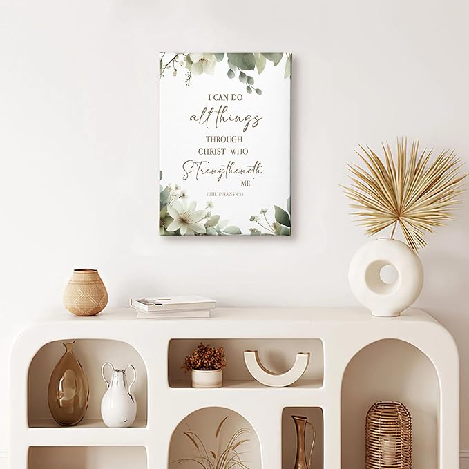 HIWX Christian Botanical Floral Wall Decor, Philippians 4:13 Bible Verse