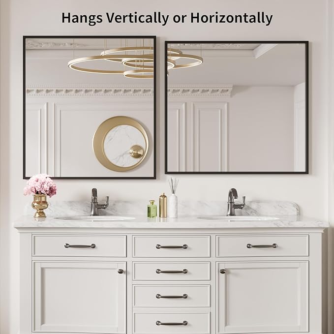 LOAAO 30"X36" Black Rectangle Bathroom Mirror Wall, Matte Black Aluminum Alloy