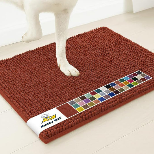 Muddy MatÂ® | Super Water Absorbent Door Mat Indoor, Microfiber Quick Dry Chenille Entryway Rug, Slip Resistant Front Door Mat, Indoor Mats for Entryway, Machine Washable Pet Rug, Brick Red 6ft x 9ft