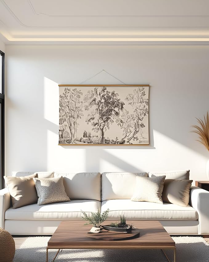 VIYYIEA Extra Large Size Canvas Wall Art, 36x54 Inch Vintage Tree Landscape Hanging Scroll, Oversized Rustic Nature Artwork for Living Room, Bedroom, or Study