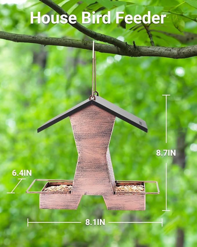 HouseSapp Bird Feeders for Outdoors Hanging - 2.4 LBs Metal Bird Feeder, House Shape Birdfeeders Attracting Wild Birds for Outside, Yard, Garden Decoration, Heavy Duty Platform