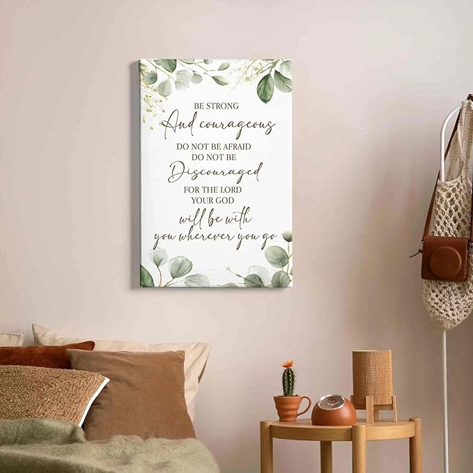 HIWX Christian Inspirational Wall Decor, Be Strong and Courageous Bible Verses