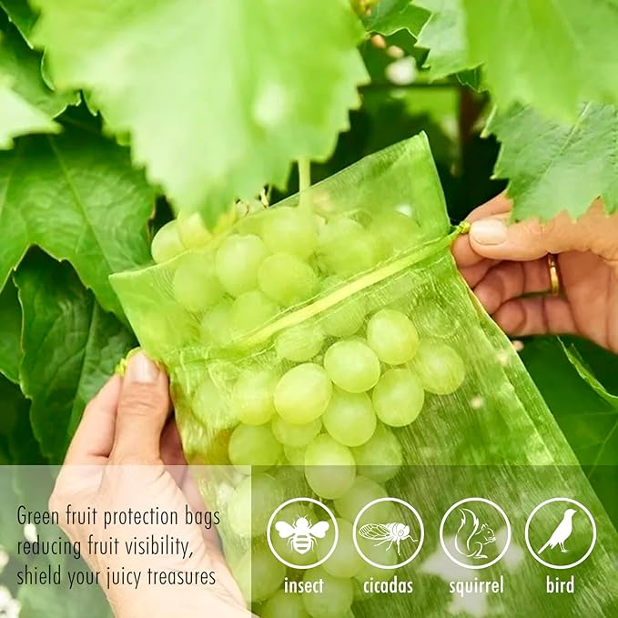 Fruit Protection Bags, Fetanten 40 PCS 4 x 6 Inch Mesh Drawstring Bag for Fruit Trees, Small Green Garden Fruit Plant Netting Cover Bag Protect Strawberry Blueberry Tomato from Bird Insect Pest