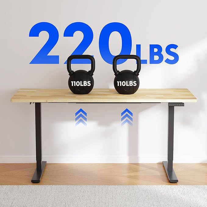 FLEXISPOT E3 Solid Wood Dual Motor 71 x 30 Electric Standing Desk Sit Stand Desk, Holds 220 lbs, Adjustable Height w/Memory Presets, Butcher Block Rubberwood Desktop & Black Frame, Ships in 2 Boxes