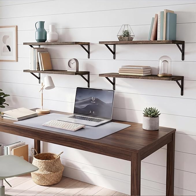 YGEOMER Floating Shelves for Wall, 23in Brown Wall Shelves for Living Room