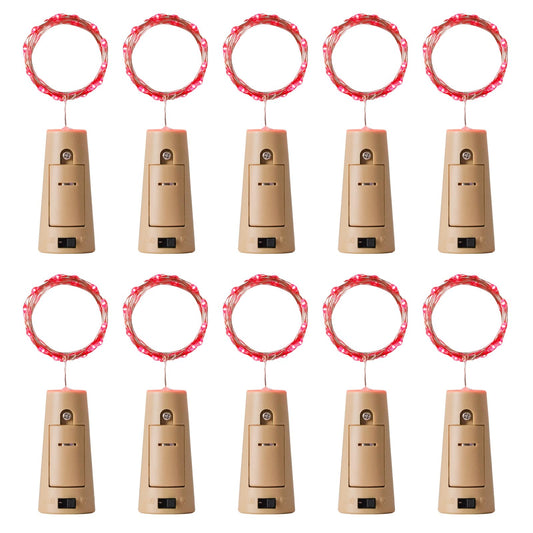 Aluan Wine Bottle Lights - 20 LED Cork Lights, Waterproof, Red, 10 Pack, Copper, Model BL00