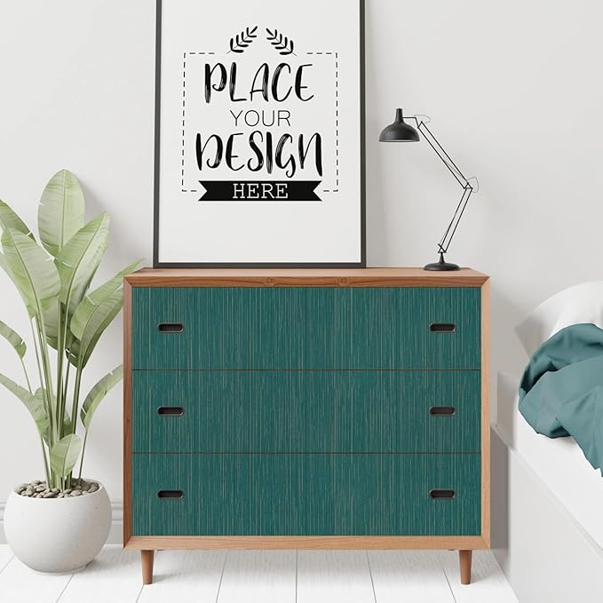 Teal Grasscloth Peel and Stick Wallpaper Texture Contact Paper 15.7" X 120"