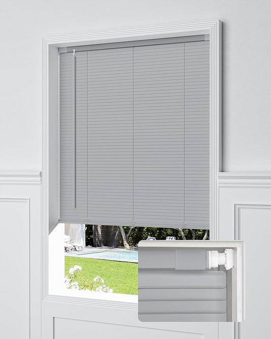 UNISHADES No Drill Blinds for Windows 1" Vinyl L-Shaped Slats Cordless Mini