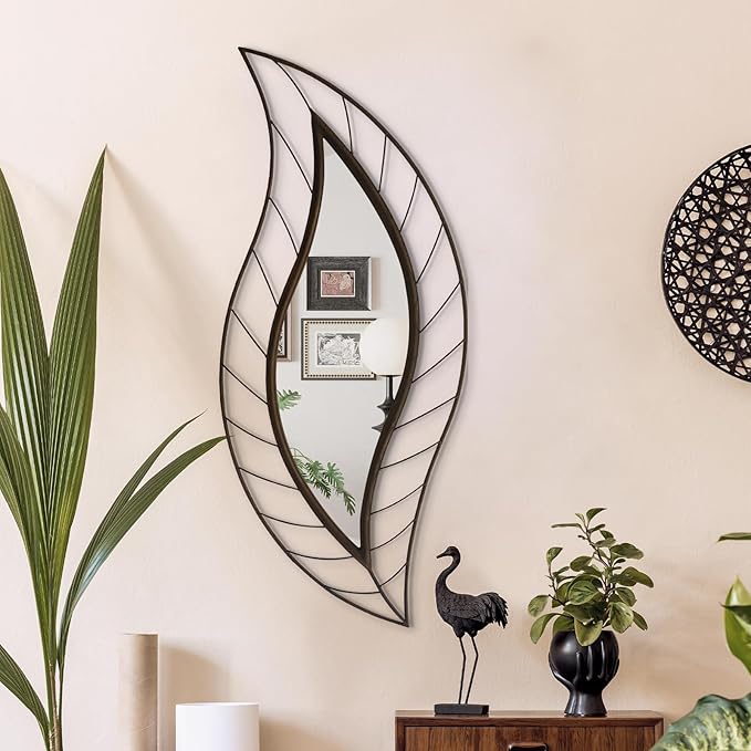 ironsmithn Decorative Wall Mirror, Leaf Design Metal Frame
