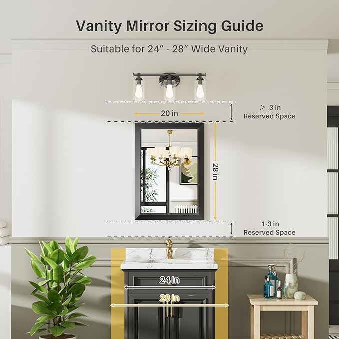 Briivue 20x28 Inch Black Bathroom Mirror