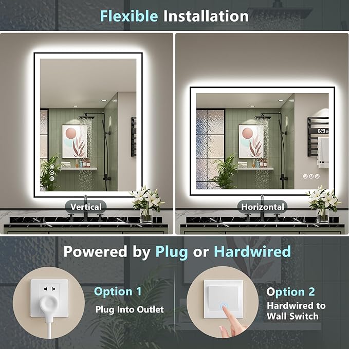 40x24 Black Framed LED Bathroom Mirror