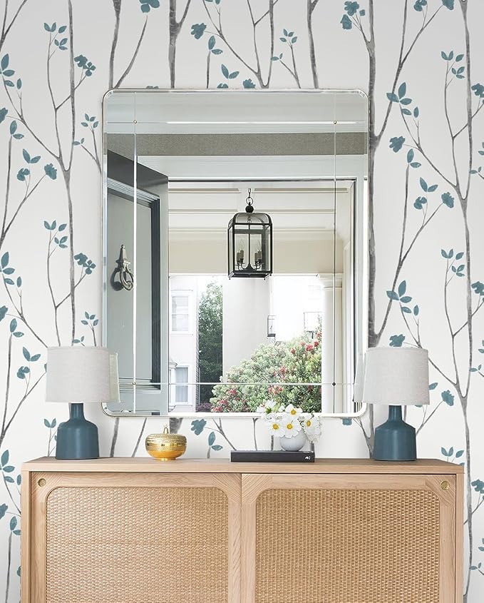 Timeet Peel and Stick Wallpaper White and Blue Floral Wallpaper Boho Leaf