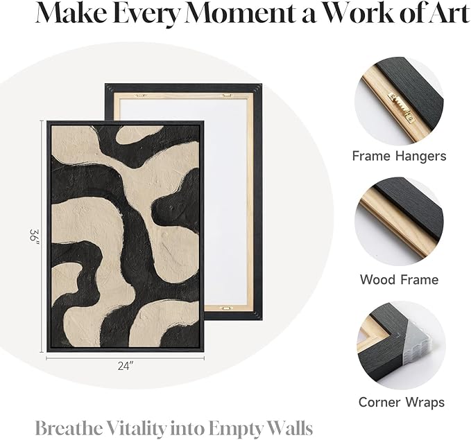 Framed Abstract Beige Black Wall Art