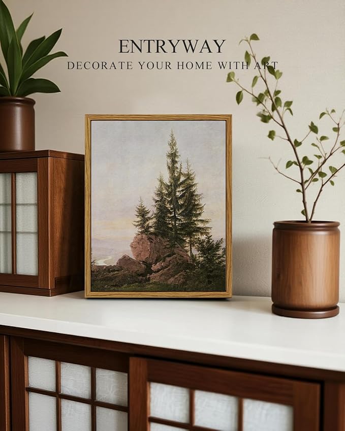 InSimSea Framed Canvas Wall Art, Vintage Rocky Landscape Painting, Rustic Nature Scenery Decor for Living Room Shelf Hallway,10x8in, Neutral Tones