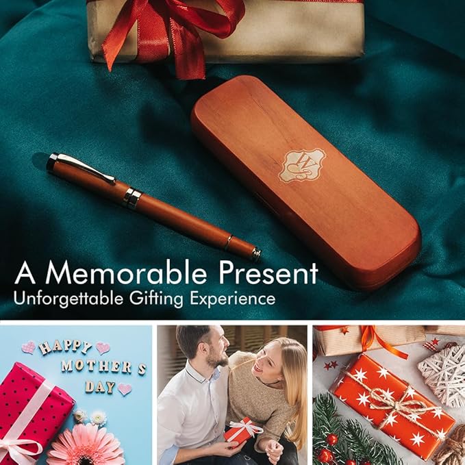 Wordsworth & Black Fountain Pen Set, Luxury Bamboo Wood - Fine Nib, Gift Case; Includes 6 Ink Cartridges, Ink Refill Converter -Journaling, Calligraphy; Drawing, Smooth Writing [Cherry Wood]