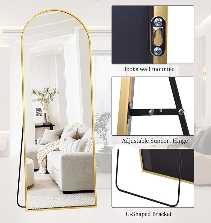 Rowjut 64"x21"Floor Mirror Arched Full Length Mirros, Mirror Floor Length