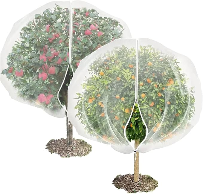 2 Pack Large Fruit Tree Netting with Zipper & Drawstring, 10 x 10 Ft Reusable Blueberry Bush Netting Cover, Durable Bird Netting for Trees, Bushes, Flowers