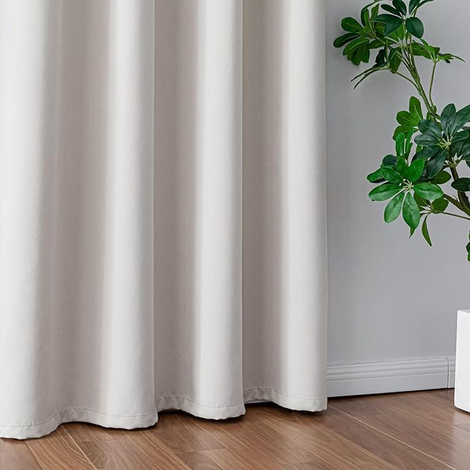 IGEMAEVE Greyish White Curtains 108 Inch Length 2 Panels Set, Light Filtering
