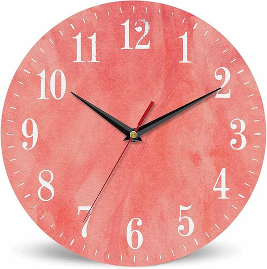 Mxocom Coral Red Wall Clock Magenta Pastel Artistic 10 Inch Silent Non Ticking