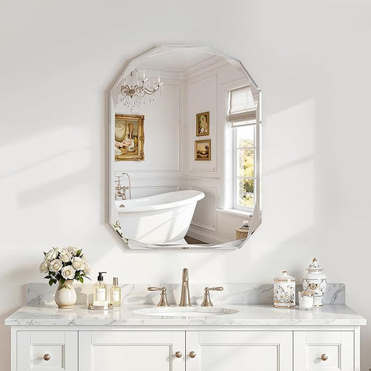 Suidia Bathroom Mirror, Frameless Bathroom Mirror