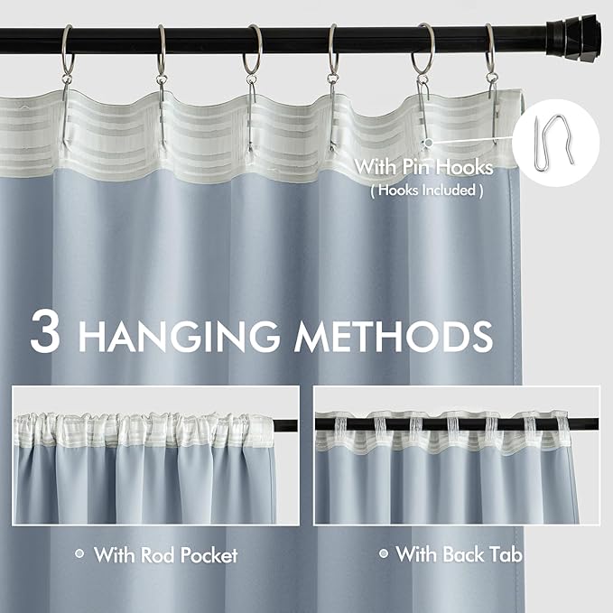 MIULEE Light Blue Back Tab Blackout Curtains 102 Inch Long 2 Panels Set