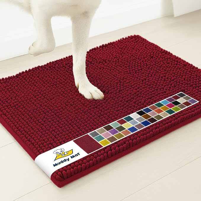 Muddy MatÂ® | Super Water Absorbent Door Mat Indoor, Microfiber Quick Dry Chenille Entryway Rug, Slip Resistant Front Door Mat, Indoor Mats for Entryway, Machine Washable Pet Rug, Maroon 24" x 40"